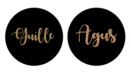 Stickers plancha negro y oro/bronce redondas (40u)